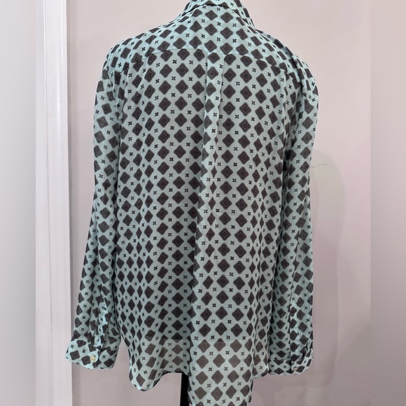 LOFT Blue and Black Geometric Blouse - Picture 6 of 6